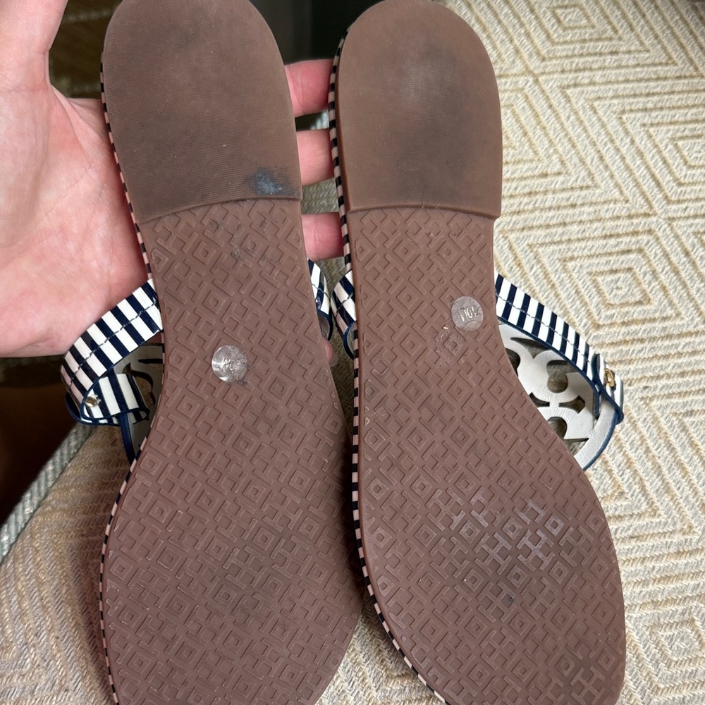 Tory Burch Striped Navy and White Sandals - Picture 3 of 5